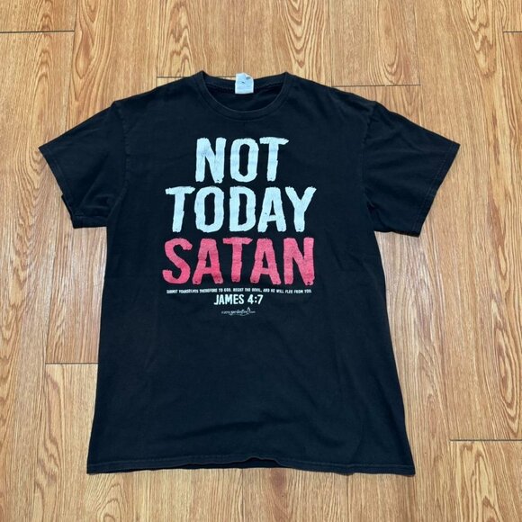 Y2K Jesus Salvation Not Today Satan Scripture‎ Black Shirt - Picture 1 of 6